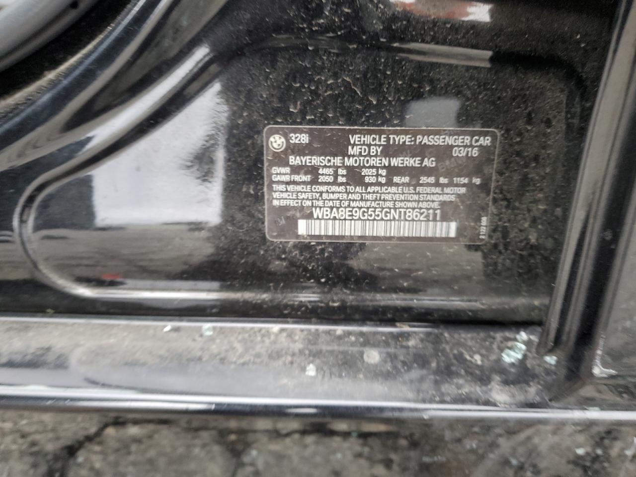 2016 BMW 3er VIN WBA8E9G55GNT86211 Copart auction photo, all over damage thumbnail 12