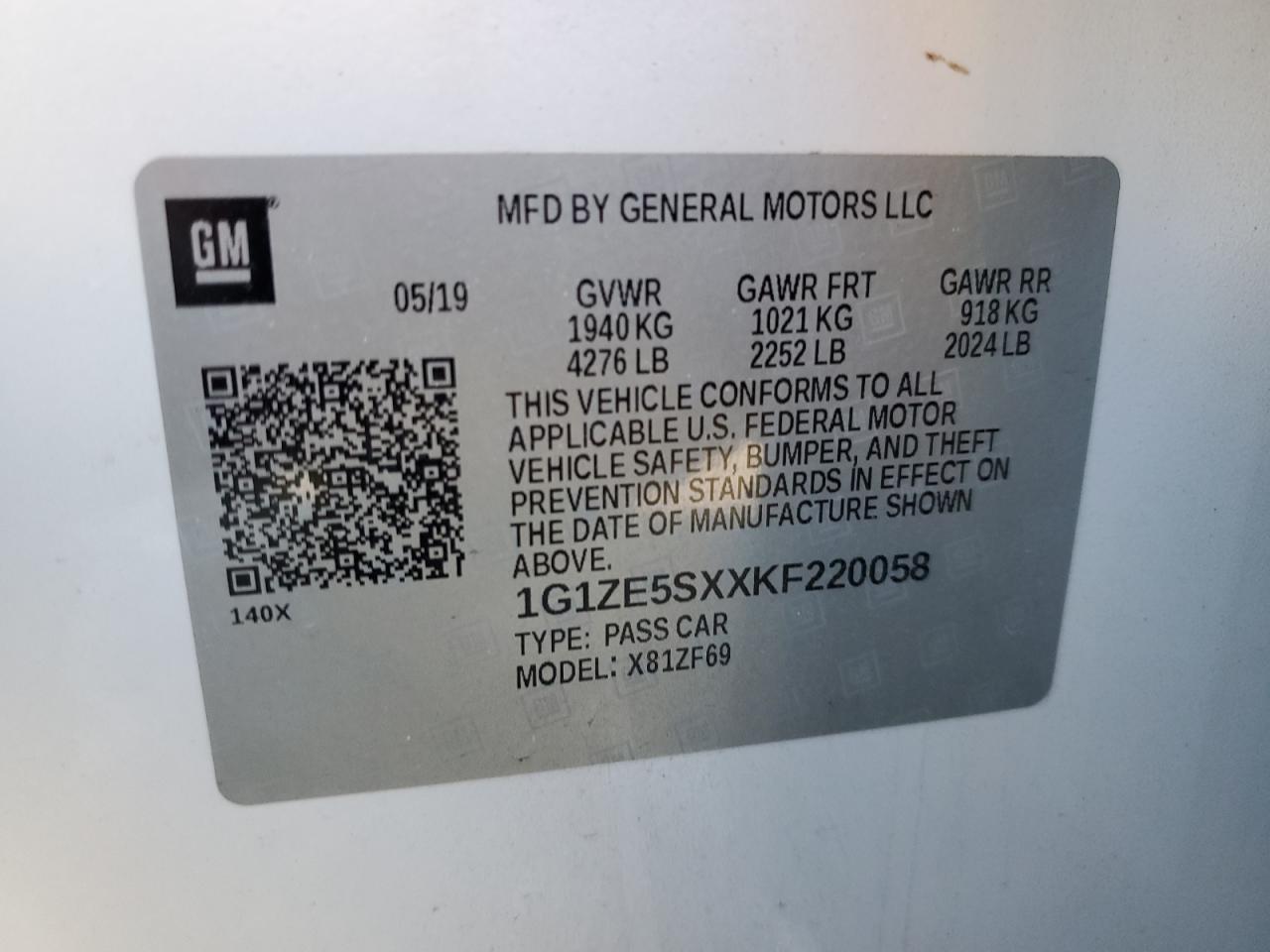 2019 Chevrolet Malibu VIN 1G1ZE5SXXKF220058 Copart auction photo, front end damage thumbnail 15