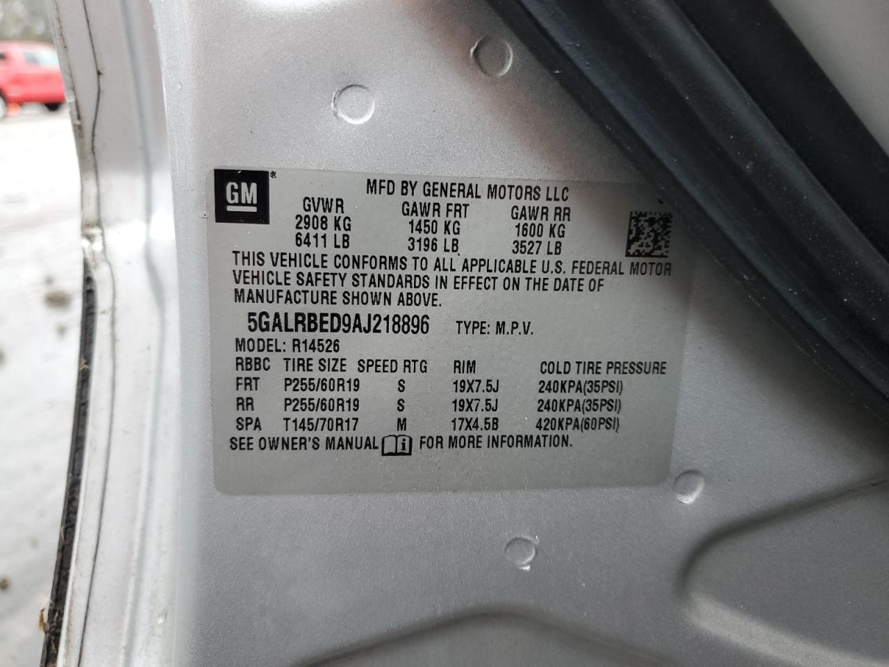 2010 Buick Enclave VIN 5GALRBED9AJ218896 Copart auction photo, side damage thumbnail 13