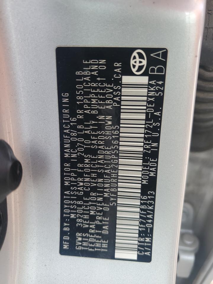 2016 Toyota Corolla VIN 5YFBURHE2GP556165 Copart auction photo, front end damage thumbnail 14