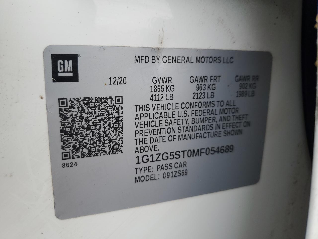 2021 Chevrolet Malibu VIN 1G1ZG5ST0MF054689 Copart auction photo, front end damage thumbnail 12