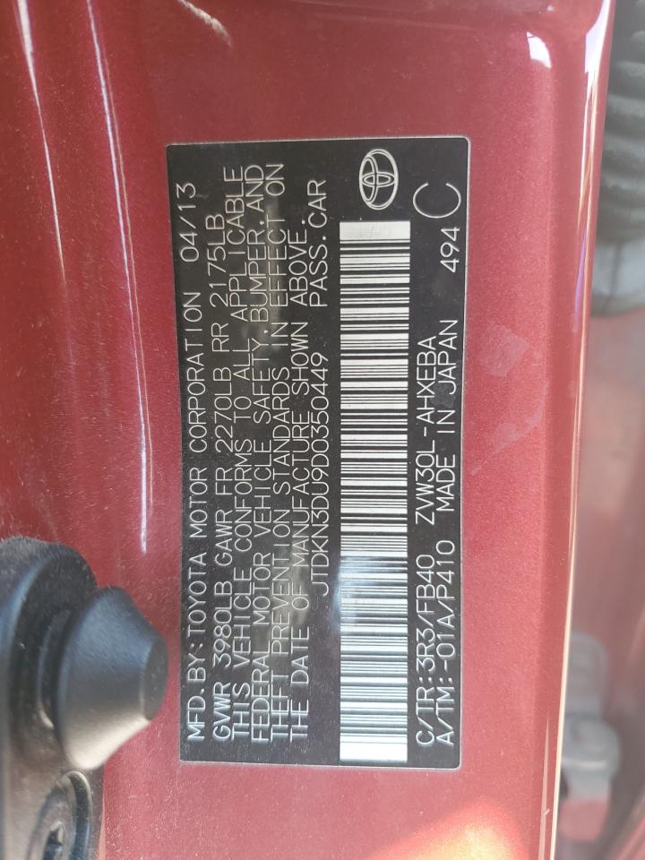 2013 Toyota Prius VIN JTDKN3DU9D0350449 Copart auction photo, undercarriage damage thumbnail 14