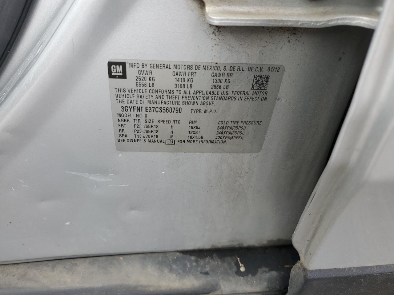 2012 Cadillac SRX VIN 3GYFNDE37CS560790 Copart auction photo, front end damage thumbnail 13