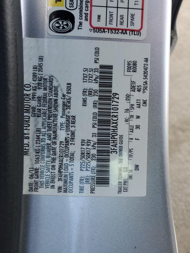 2012 Ford Fusion VIN 3FAHP0HAXCR101729 Copart auction photo, front end damage thumbnail 12