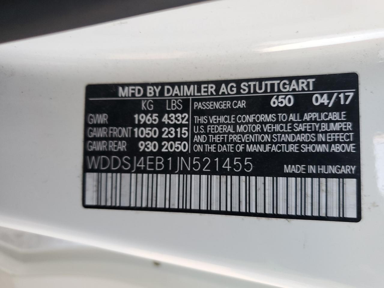 2018 Mercedes-Benz CLA-klasse VIN WDDSJ4EB1JN521455 Copart auction photo, rear end damage thumbnail 12
