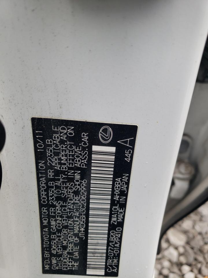 2012 Lexus CT VIN JTHKD5BH3C2062996 Copart auction photo, front end damage thumbnail 12