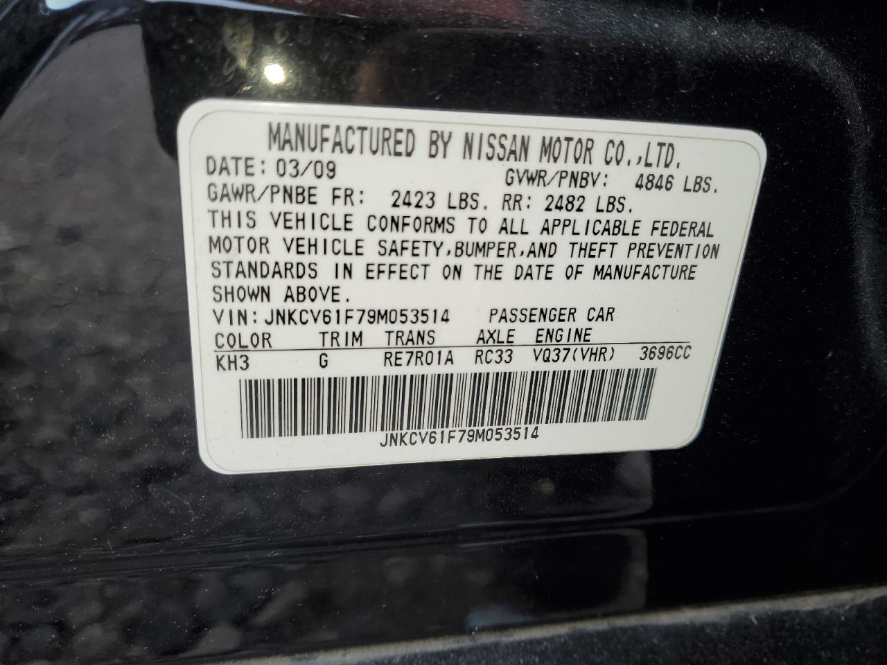 2009 Infiniti G VIN JNKCV61F79M053514 Copart auction photo, front end / rear end damage thumbnail 14
