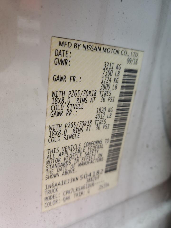 2019 Nissan Titan VIN 1N6AA1EJ3KN504182 Copart auction photo, rear end damage thumbnail 14