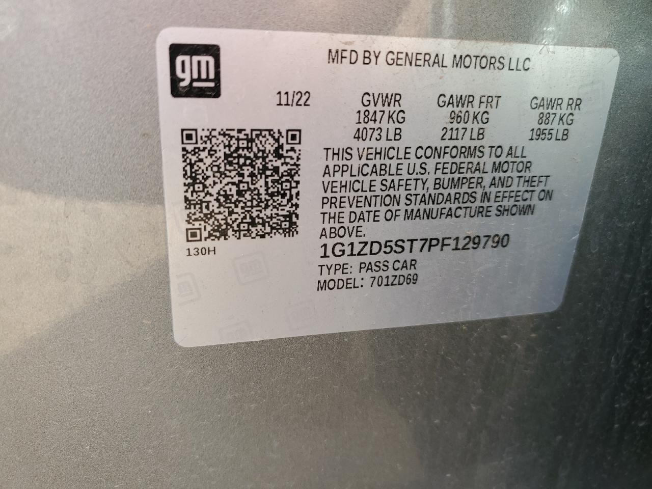 2023 Chevrolet Malibu VIN 1G1ZD5ST7PF129790 Copart auction photo, rear end / side damage thumbnail 13