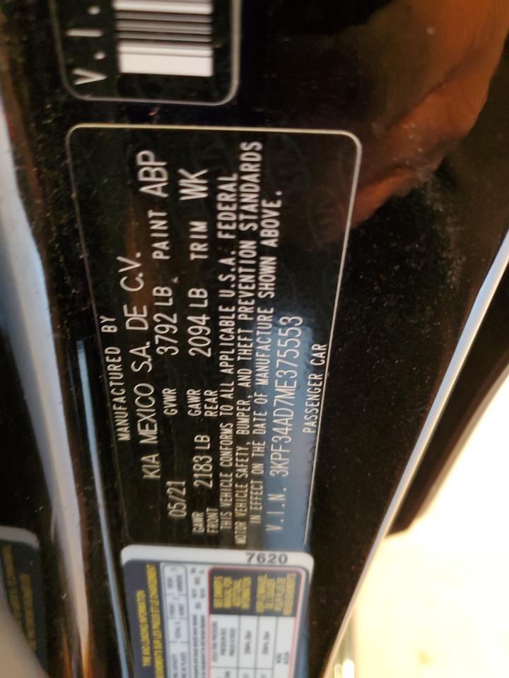 2021 KIA Forte VIN 3KPF34AD7ME375553 Copart auction photo, hail / minor dent/scratches damage thumbnail 12