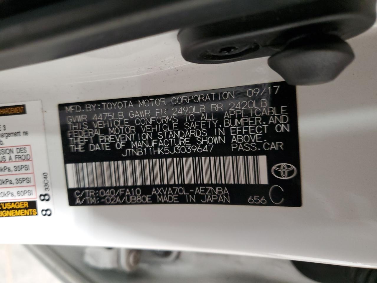 2018 Toyota Camry VIN JTNB11HK5J3039647 Copart auction photo, rear end damage thumbnail 12
