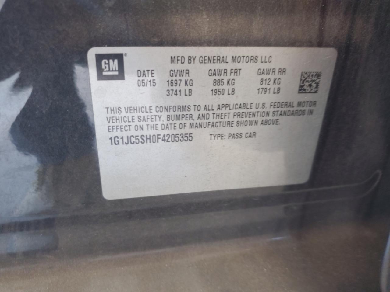 2015 Chevrolet Sonic VIN 1G1JC5SH0F4205355 Copart auction photo, minor dent/scratches damage thumbnail 12