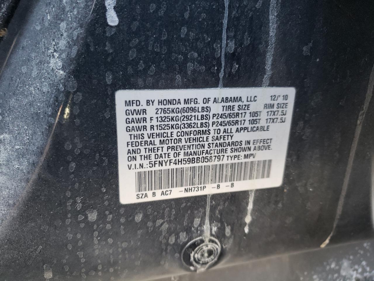 2011 Honda Pilot VIN 5FNYF4H59BB058797 Copart auction photo, burn - engine / burn - interior damage thumbnail 13