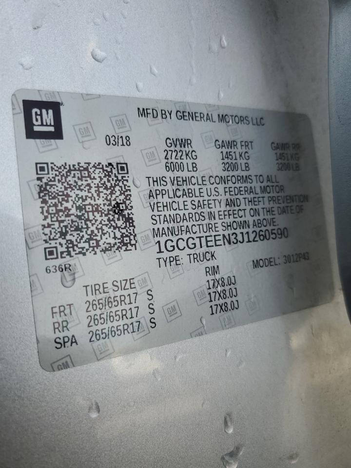 2018 Chevrolet Colorado VIN 1GCGTEEN3J1260590 Copart auction photo, side / front end damage thumbnail 13