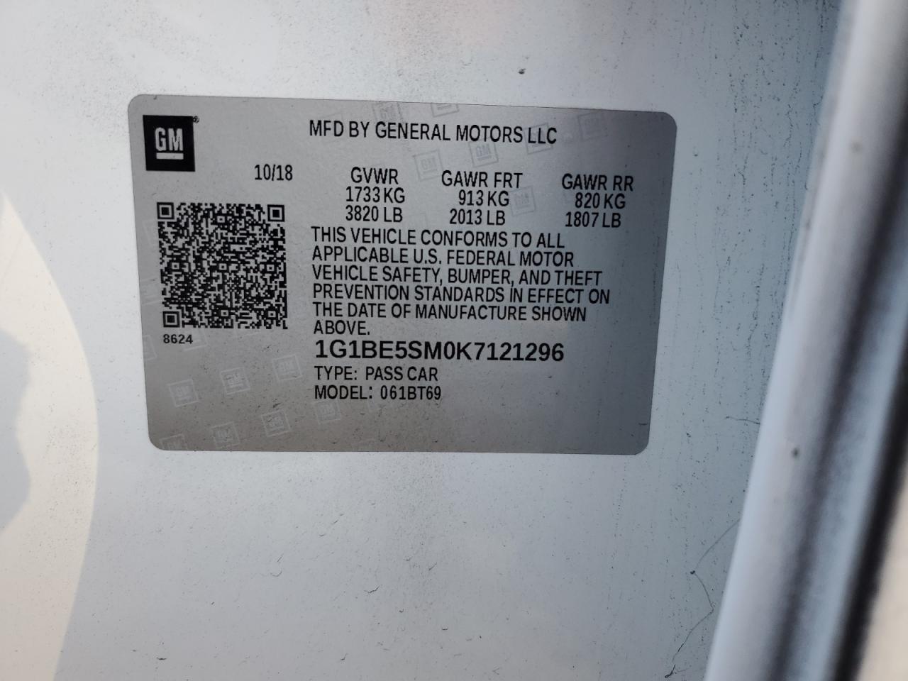 2019 Chevrolet Cruze VIN 1G1BE5SM0K7121296 Copart auction photo, rear end / front end damage thumbnail 14