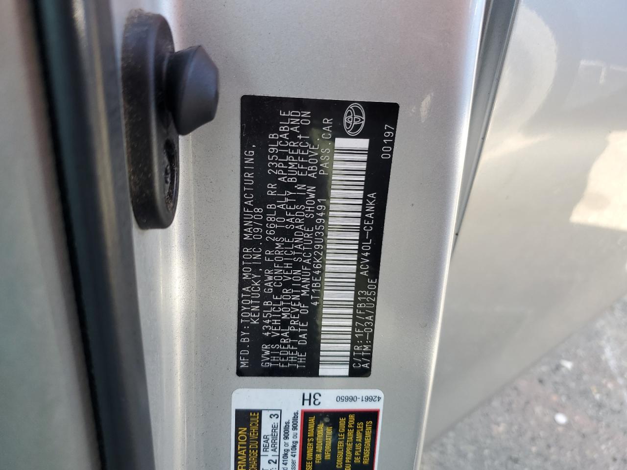 2009 Toyota Camry VIN 4T1BE46K29U359491 Copart auction photo, normal wear damage thumbnail 12
