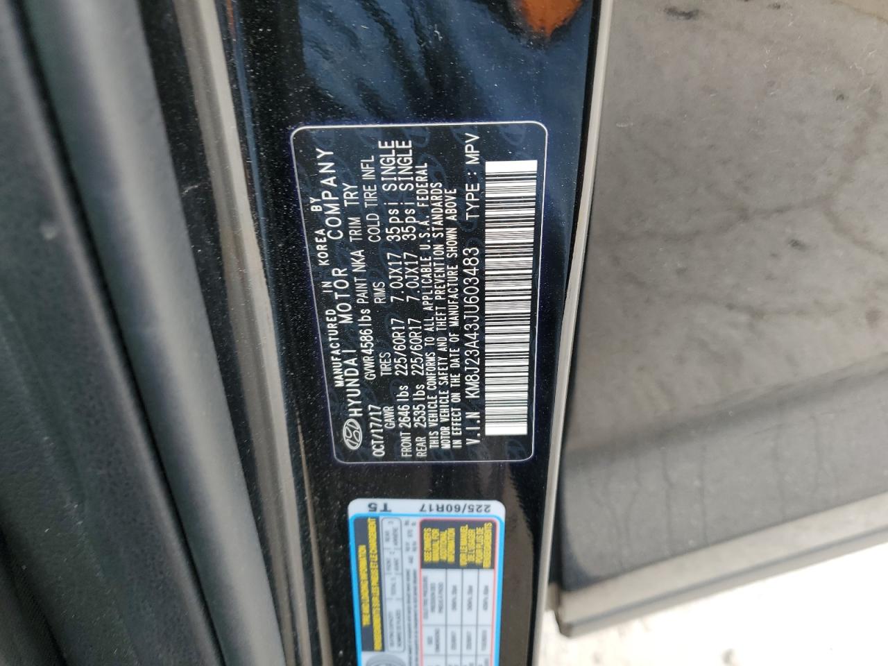 2018 Hyundai Tucson VIN KM8J23A43JU603483 Copart auction photo, front end damage thumbnail 14
