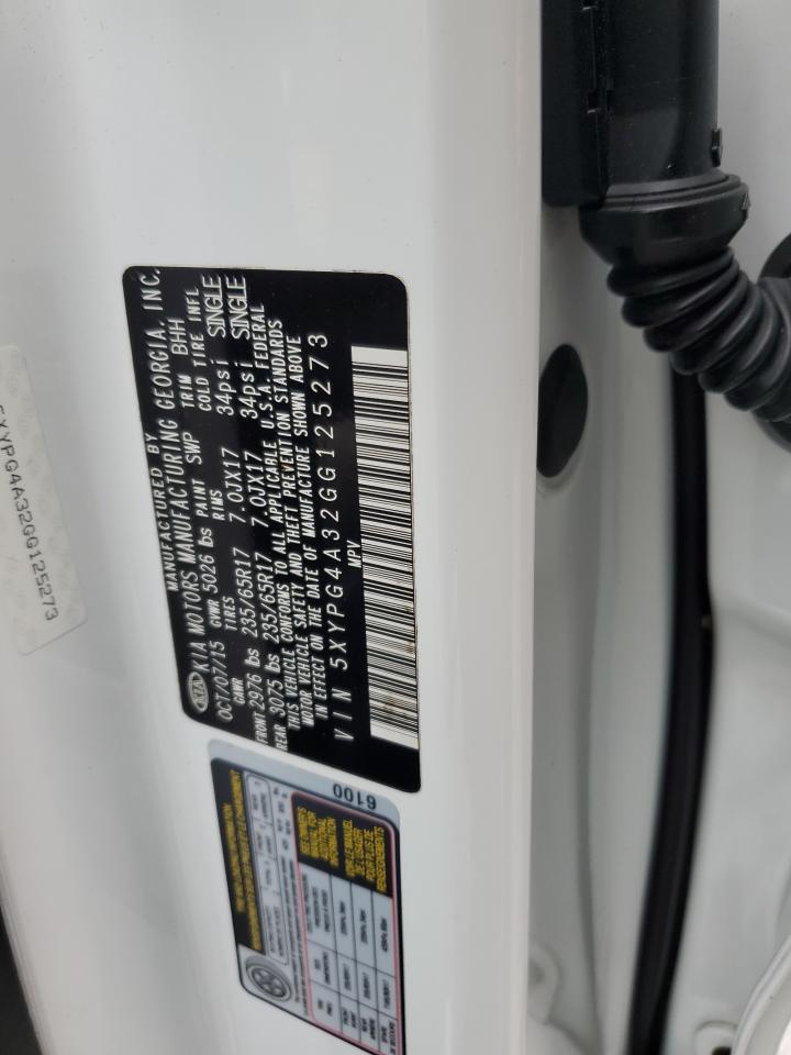 2016 KIA Sorento VIN 5XYPG4A32GG125273 Copart auction photo, front end damage thumbnail 14