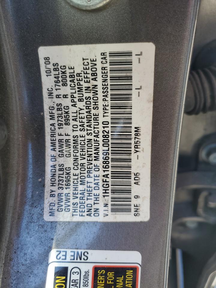 2009 Honda Civic VIN 1HGFA16869L008210 Copart auction photo, front end damage thumbnail 14