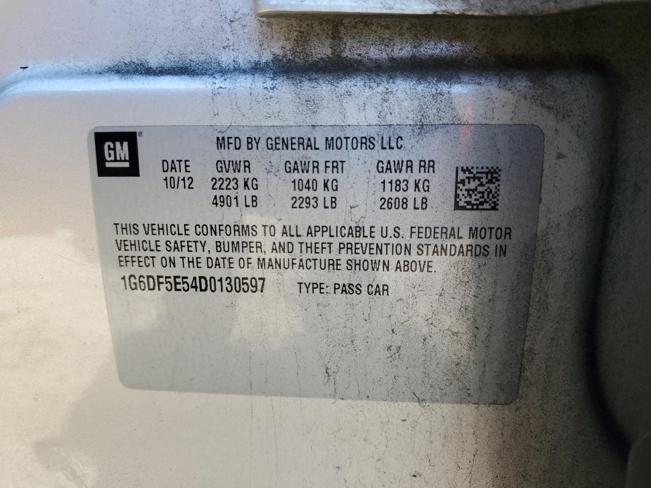 2013 Cadillac CTS VIN 1G6DF5E54D0130597 Copart auction photo, all over / minor dent/scratches damage thumbnail 12