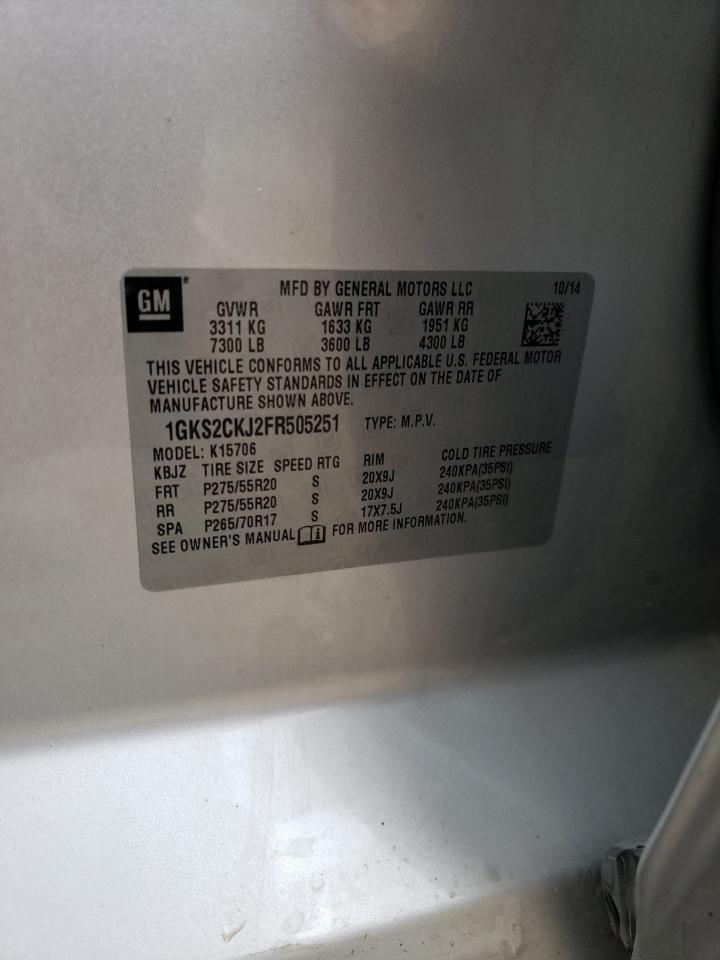 2015 GMC Yukon VIN 1GKS2CKJ2FR505251 Copart auction photo, front end / side damage thumbnail 13