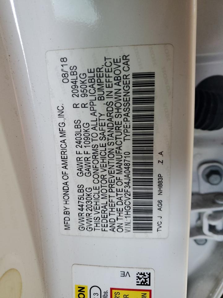 2018 Honda Accord VIN 1HGCV2F34JA048710 Copart auction photo, front end damage thumbnail 12
