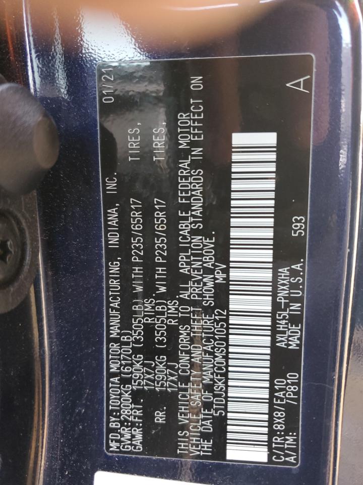 2021 Toyota Sienna VIN 5TDJSKFC0MS010512 Copart auction photo, side damage thumbnail 12