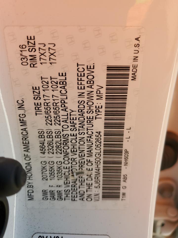 2016 Honda CR-V VIN 5J6RM4H50GL052654 Copart auction photo, side damage thumbnail 15