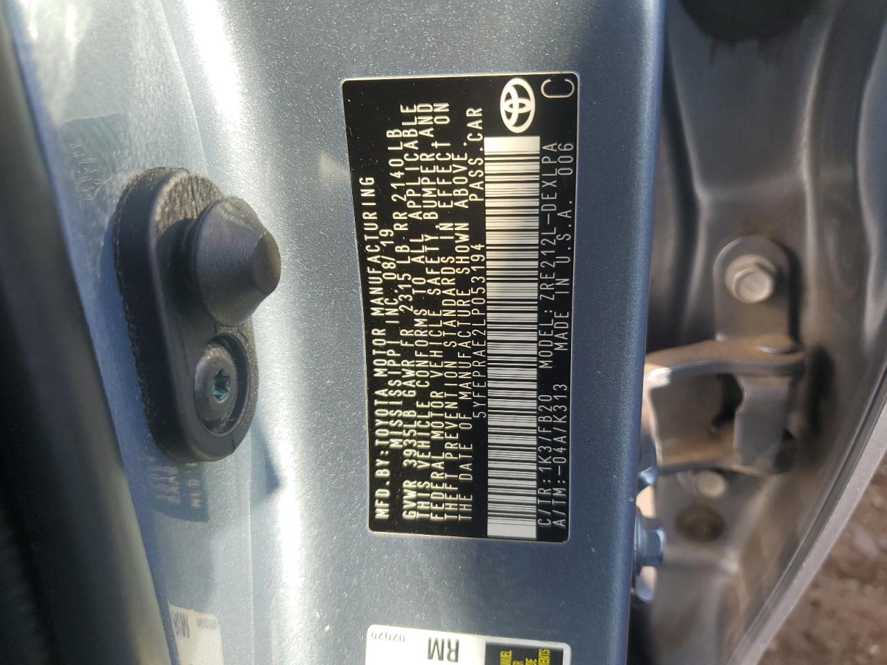 2020 Toyota Corolla VIN 5YFEPRAE2LP053194 Copart auction photo, rear end / front end damage thumbnail 12