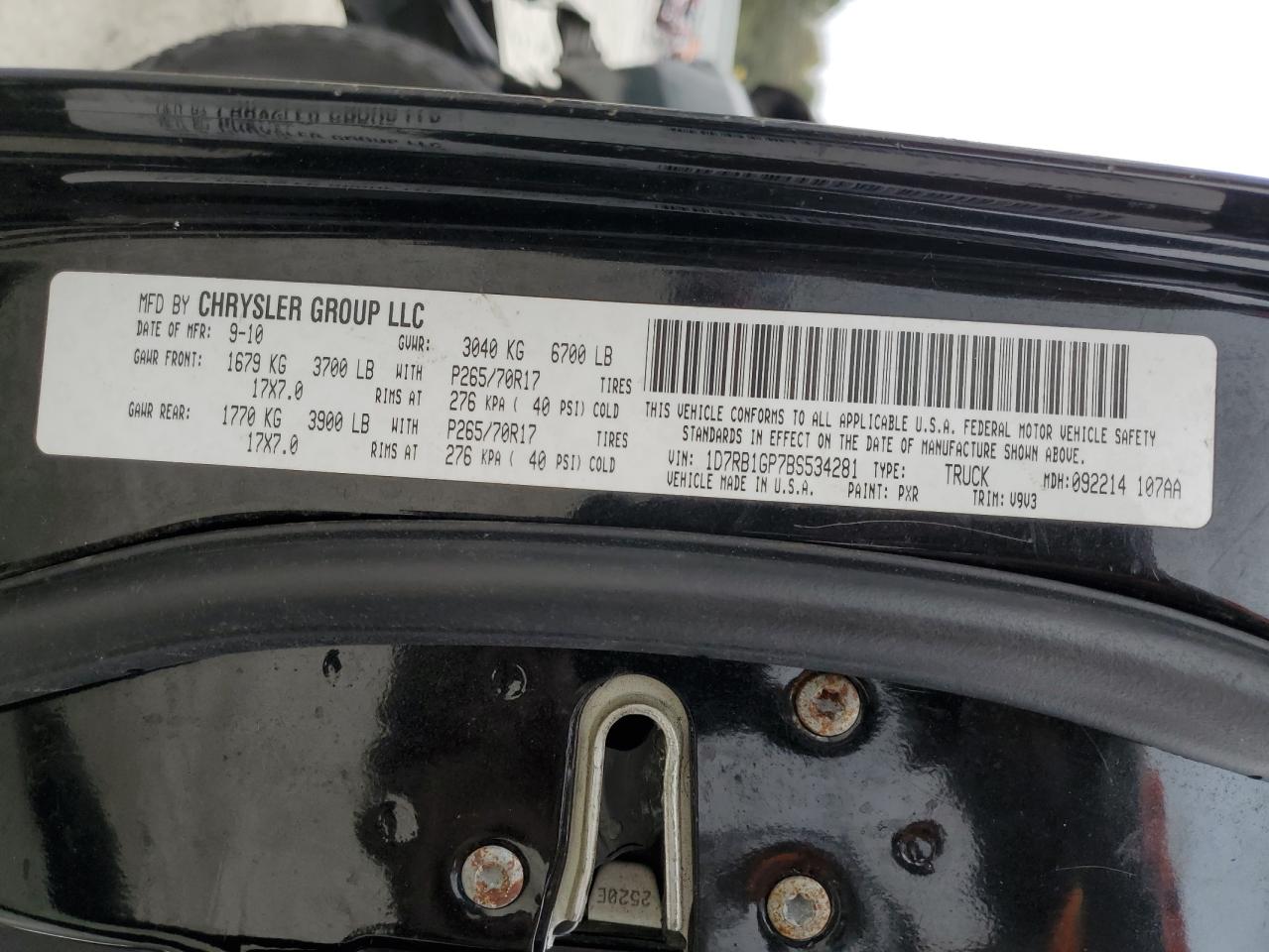 2011 Dodge RAM VIN 1D7RB1GP7BS534281 Copart auction photo, front end damage thumbnail 15