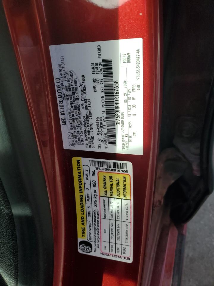 2013 Ford Fusion VIN 3FA6P0HR4DR167658 Copart auction photo, side / rear end damage thumbnail 12
