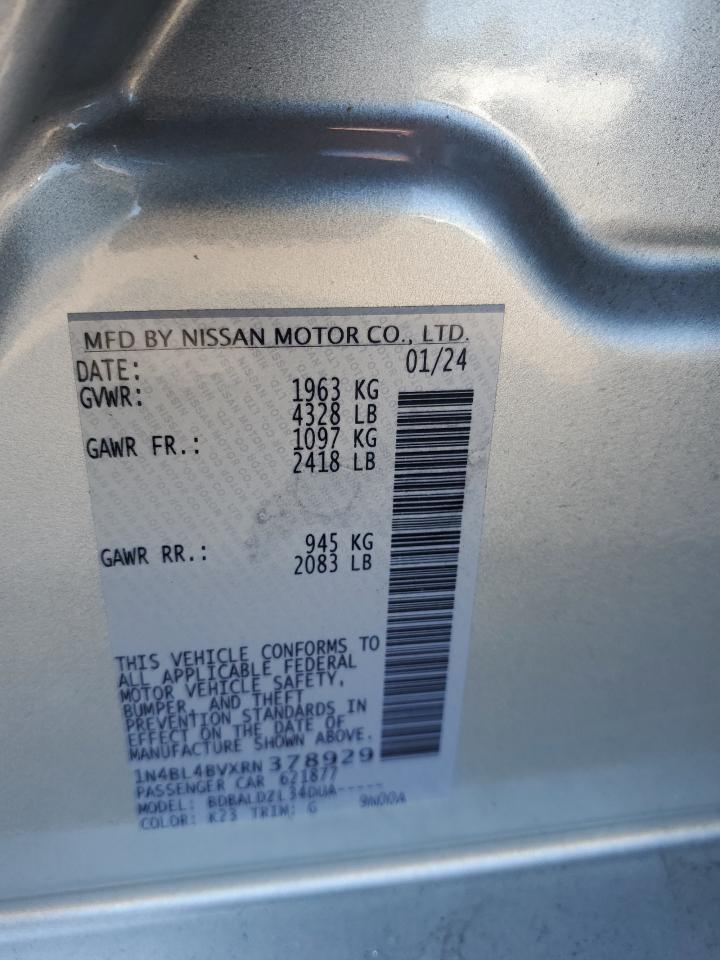 2024 Nissan Altima VIN 1N4BL4BVXRN378929 Copart auction photo, front end / side damage thumbnail 13