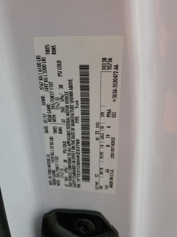 2017 Ford F-150 VIN 1FTEX1C80HKE53785 Copart auction photo, rear end damage thumbnail 12
