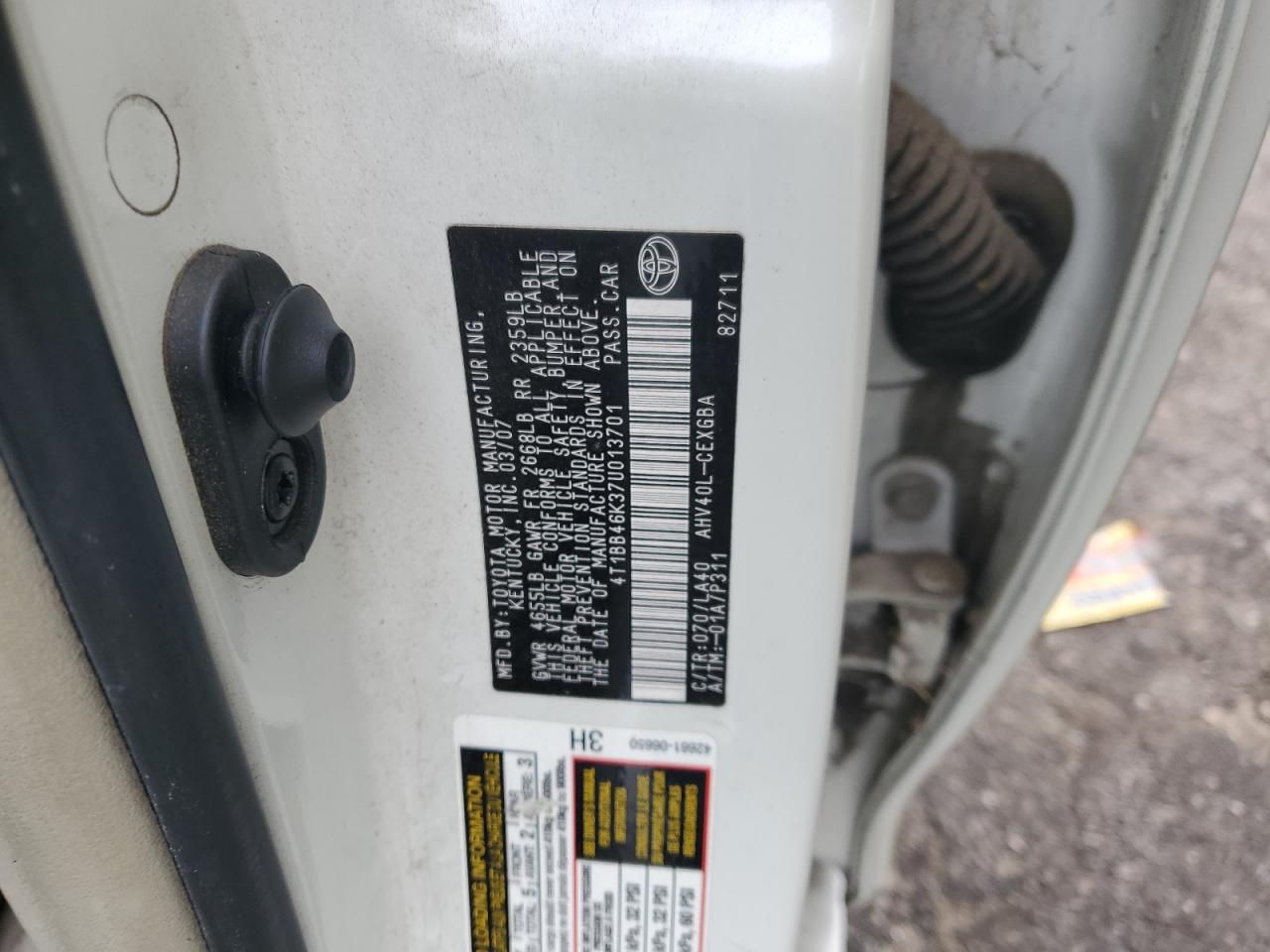 2007 Toyota Camry VIN 4T1BB46K37U013701 Copart auction photo, minor dent/scratches damage thumbnail 12