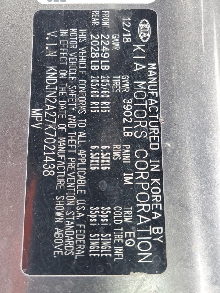 2019 KIA Soul VIN KNDJN2A27K7021438 Copart auction photo, rear end damage thumbnail 13