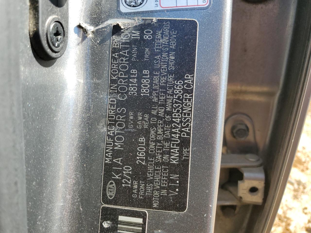 2011 KIA Forte VIN KNAFU4A24B5375866 Copart auction photo, front end / all over damage thumbnail 14