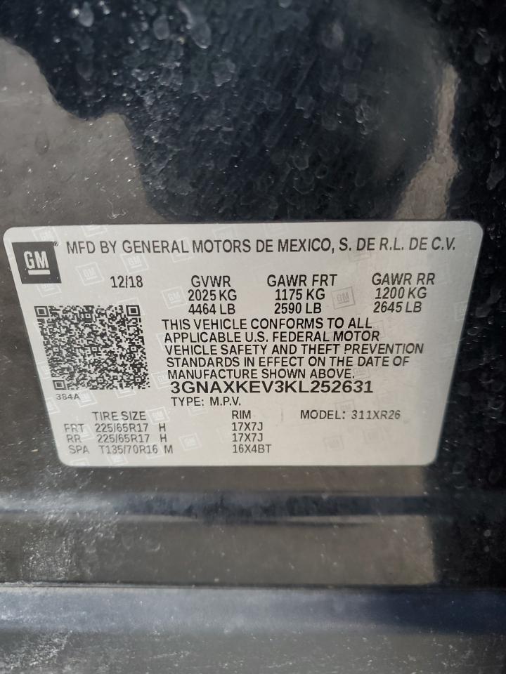 2019 Chevrolet Equinox VIN 3GNAXKEV3KL252631 Copart auction photo, front end damage thumbnail 15