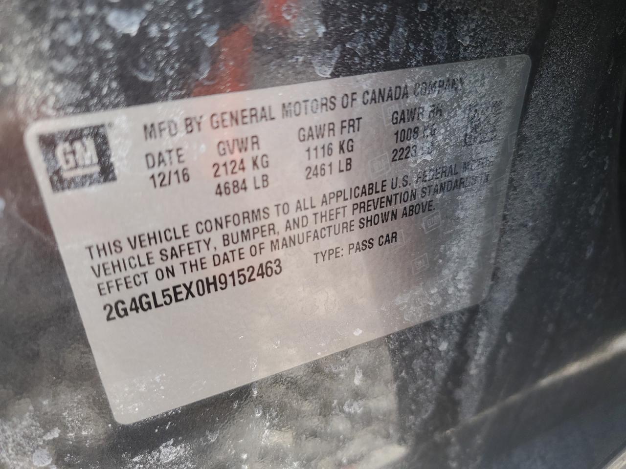 2017 Buick Regal VIN 2G4GL5EX0H9152463 Copart auction photo, front end / rear end damage thumbnail 14