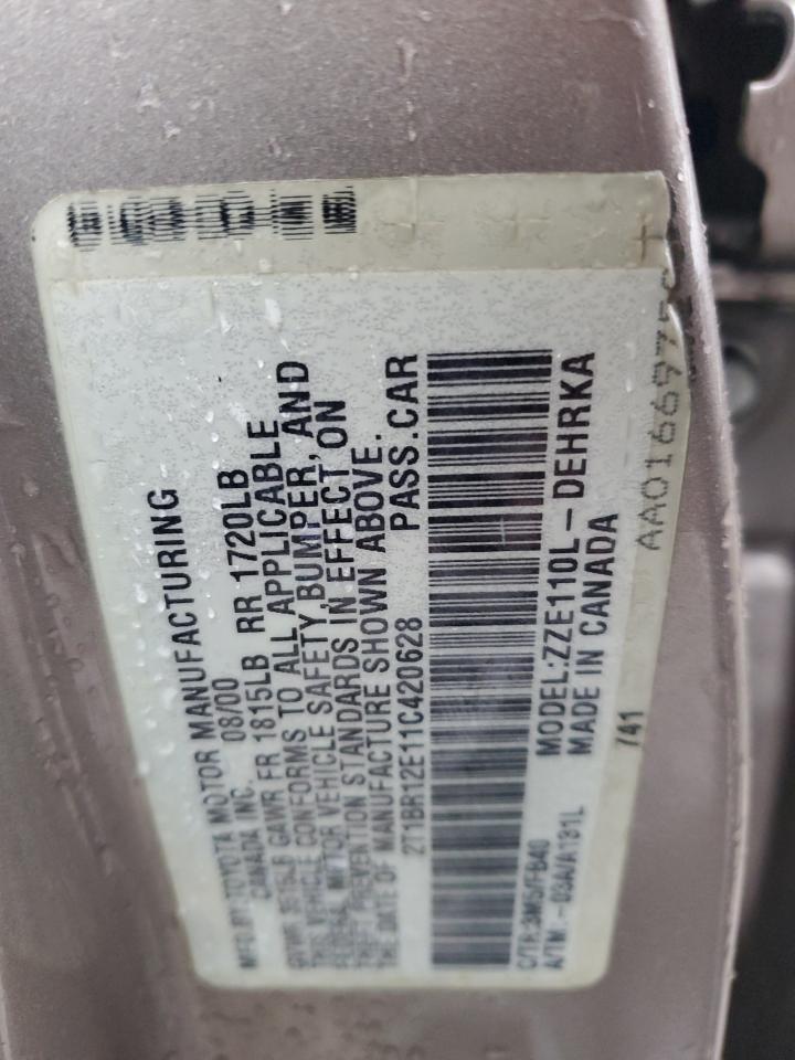 2001 Toyota Corolla VIN 2T1BR12E11C420628 Copart auction photo, front end damage thumbnail 12