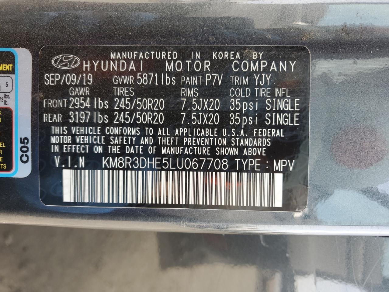 2020 Hyundai Palisade VIN KM8R3DHE5LU067708 Copart auction photo, front end damage thumbnail 13