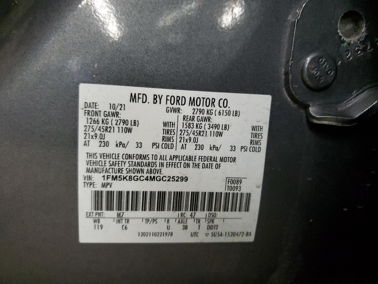 2021 Ford Explorer VIN 1FM5K8GC4MGC25299 Copart auction photo, front end / minor dent/scratches damage thumbnail 15
