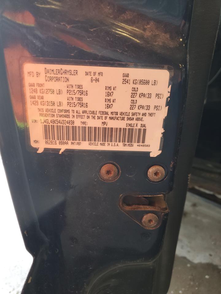 2004 Jeep Liberty (North America) VIN 1J4GL48K54W324030 Copart auction photo, front end / side damage thumbnail 12