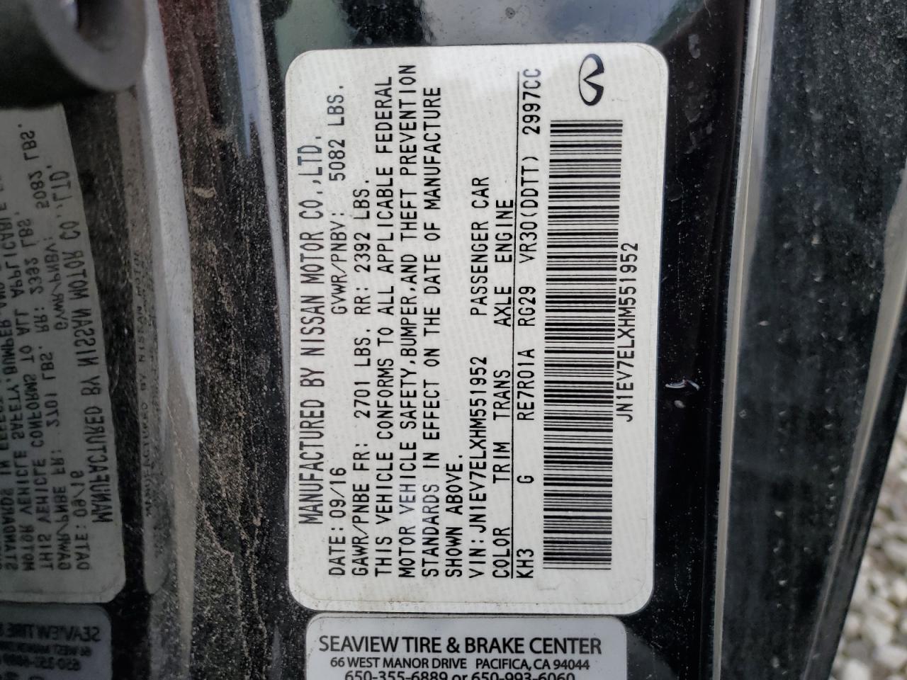 2017 Infiniti Q60 VIN JN1EV7ELXHM551952 Copart auction photo, front end damage thumbnail 12