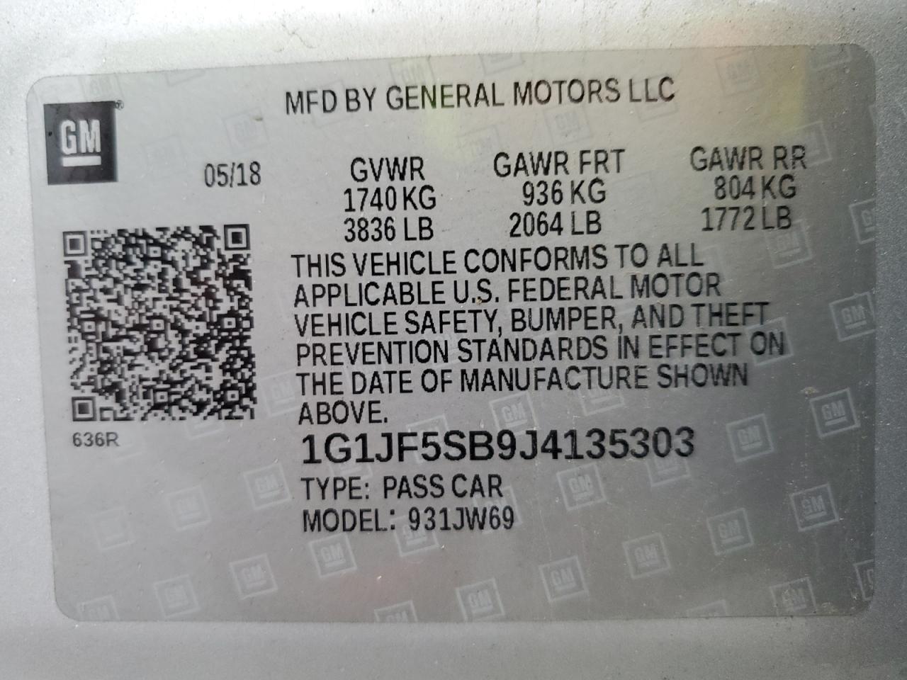 2018 Chevrolet Sonic VIN 1G1JF5SB9J4135303 Copart auction photo, front end damage thumbnail 12