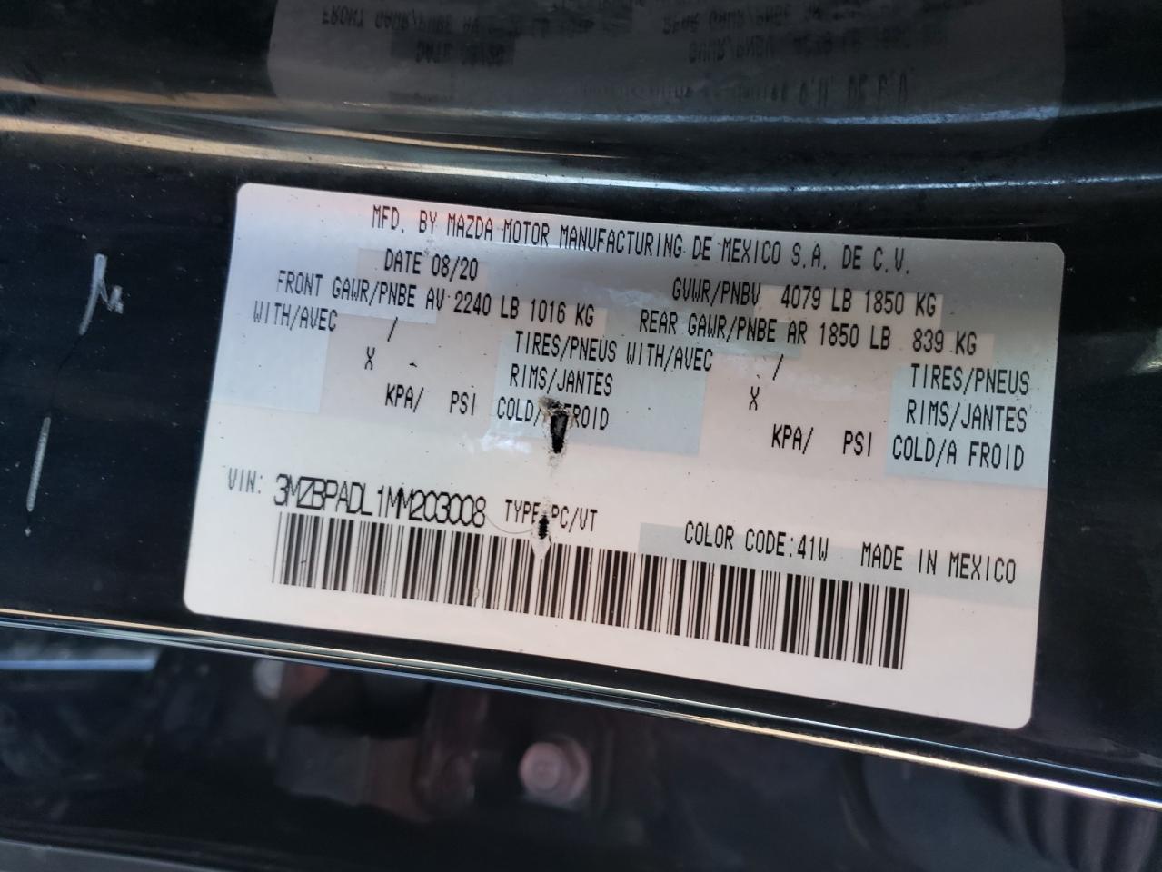 2021 Mazda 3 VIN 3MZBPADL1MM203008 Copart auction photo, front end damage thumbnail 12