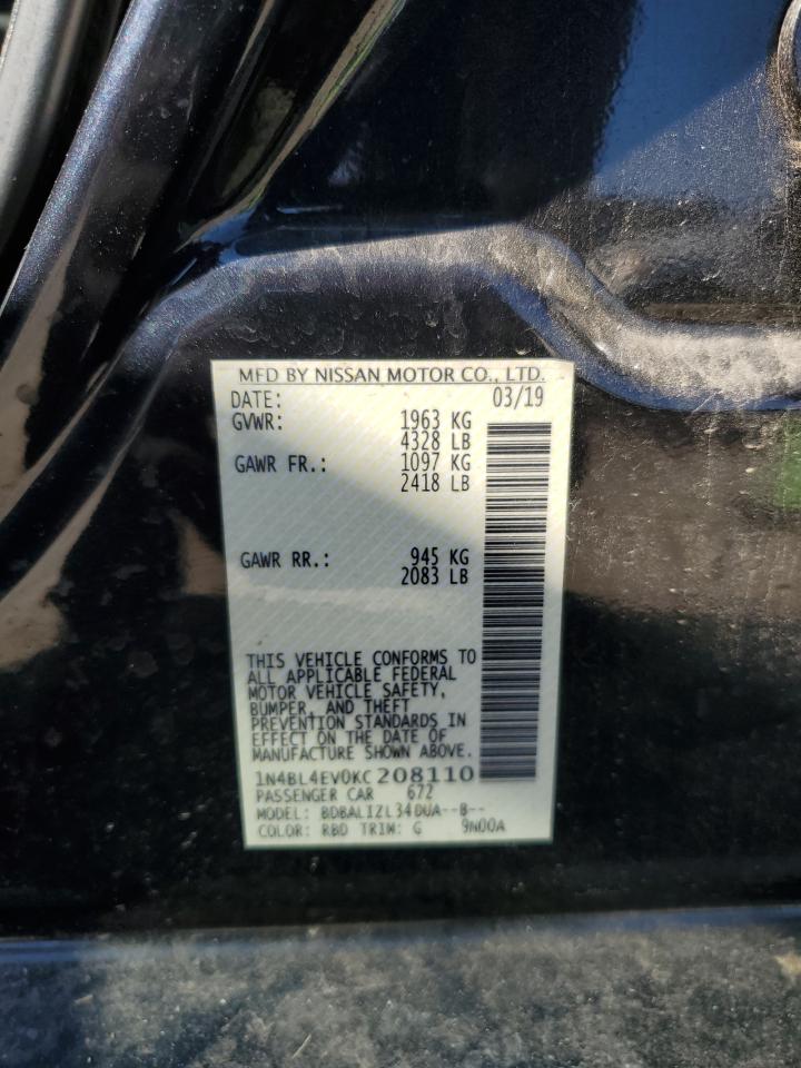 2019 Nissan Altima VIN 1N4BL4EV0KC208110 Copart auction photo, front end damage thumbnail 14
