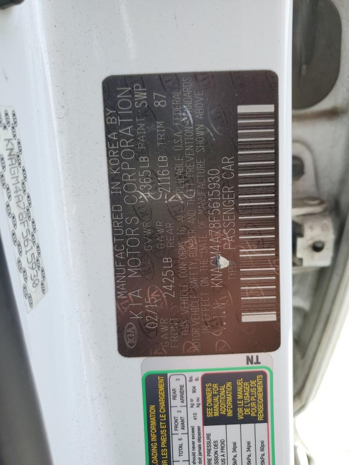 2015 KIA Optima VIN KNAGM4A78F5615930 Copart auction photo, front end damage thumbnail 12