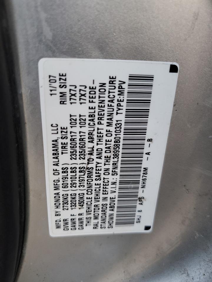 2008 Honda Odyssey VIN 5FNRL38958B010331 Copart auction photo, front end / minor dent/scratches damage thumbnail 13