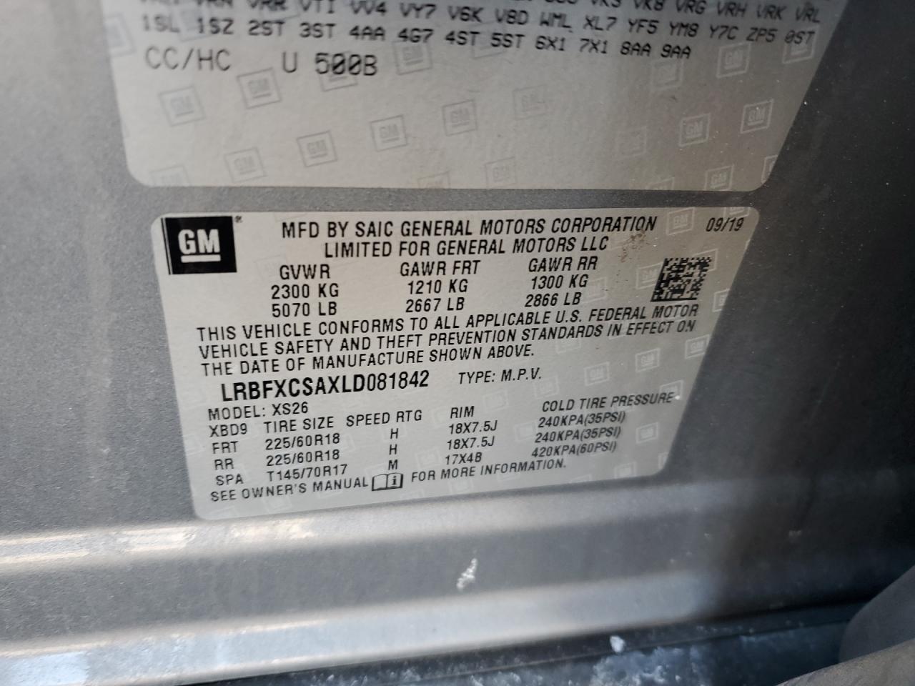 2020 Buick Envision VIN LRBFXCSAXLD081842 Copart auction photo, rear end / front end damage thumbnail 13