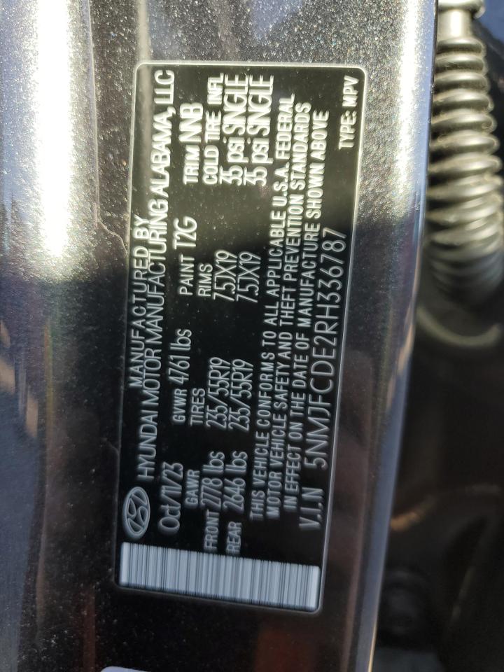 2024 Hyundai Tucson VIN 5NMJFCDE2RH336787 Copart auction photo, rear end damage thumbnail 13